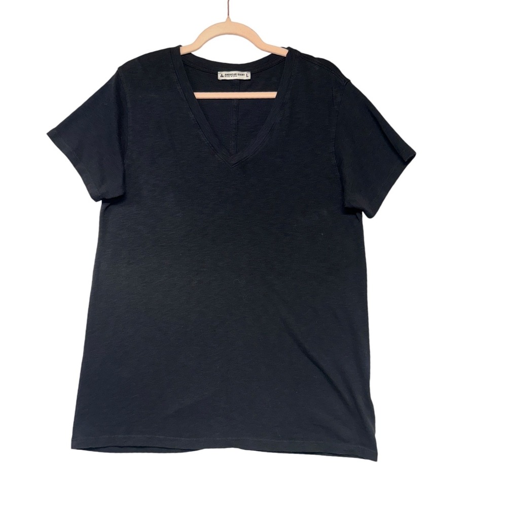American Giant Womens V-Neck T-Shirt Black 100% Supima Cotton Size L Made in USA